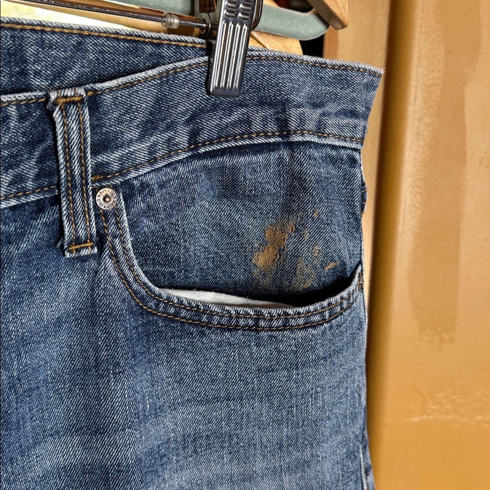Old Navy Straight Leg Jeans 34x34 Paint Splatter Distressed Workwear Blue Denim - Picture 9 of 15